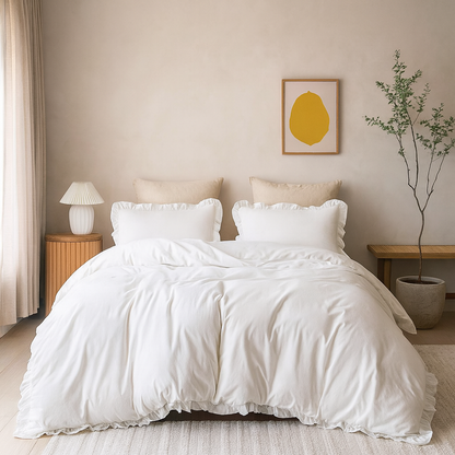 Kissenbezüge Matte Satin Ruffles White 60x70 cm 2er-Pack