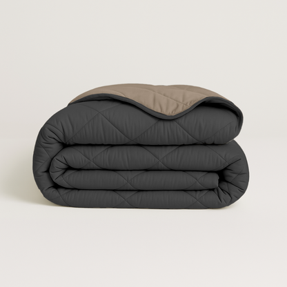 Bettdecke ohne Bezug aus Mattsatin Taupe / Anthrazit (220 cm Länge)