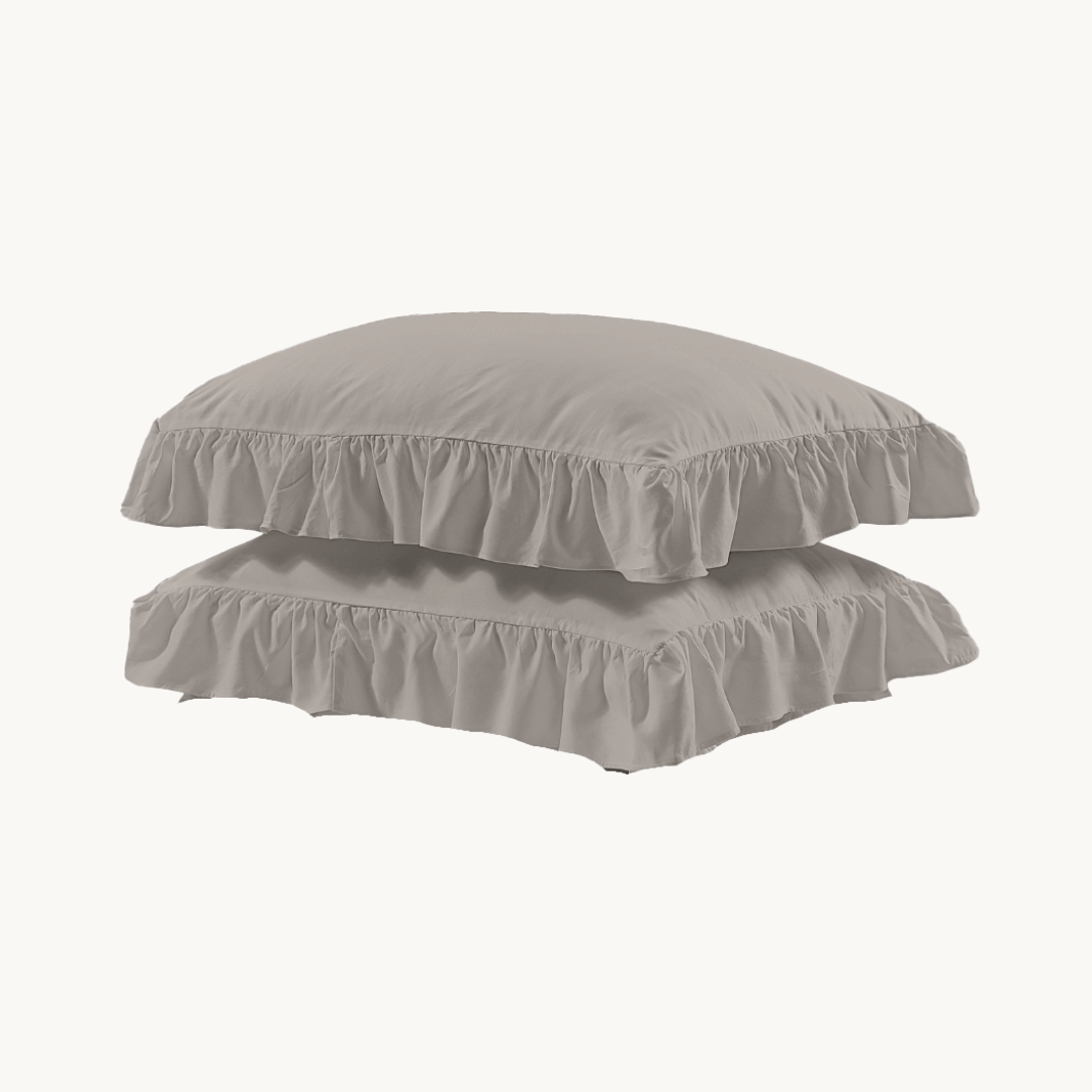 Kissenbezüge Matte Satin Ruffles Taupe 60x70 cm 2er-Pack