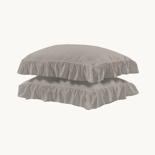 Kissenbezüge Matte Satin Ruffles Taupe 60x70 cm 2er-Pack