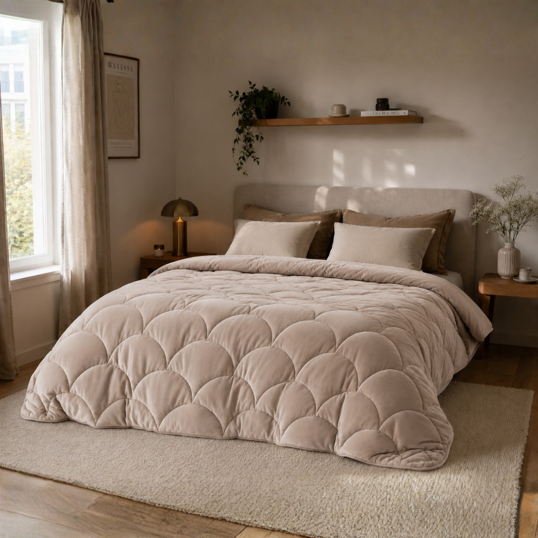 Y-NOT Velours Bettdecke Taupe/Gray