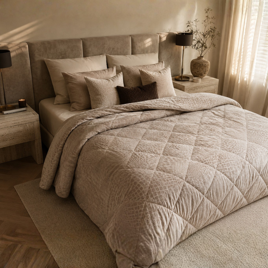 Y-NOT Velours Ganzjahres Bettdecket Snake-Optik Taupe