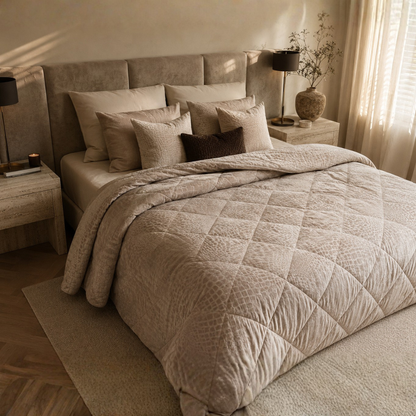 Y-NOT Velours Ganzjahres Bettdecket Snake-Optik Taupe