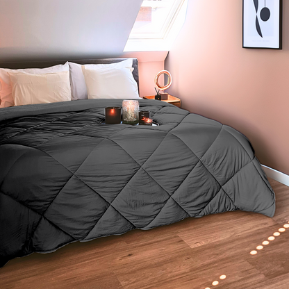 Bettdecke ohne Bezug aus Mattsatin Taupe / Anthrazit (220 cm Länge)